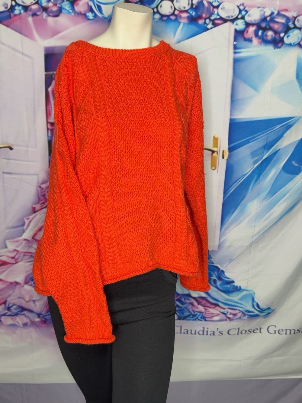 Tradlands Bright Orange Cable-Knit Crewneck Sweater